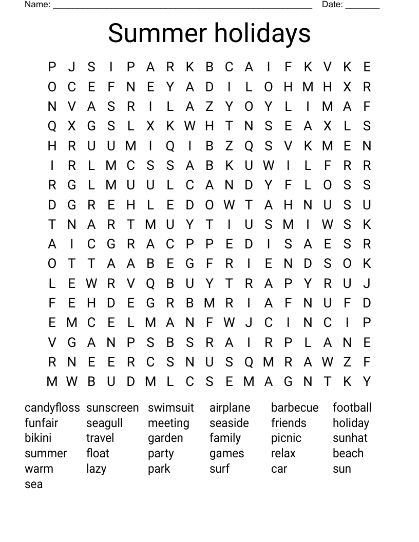 Summer holidays Word Search