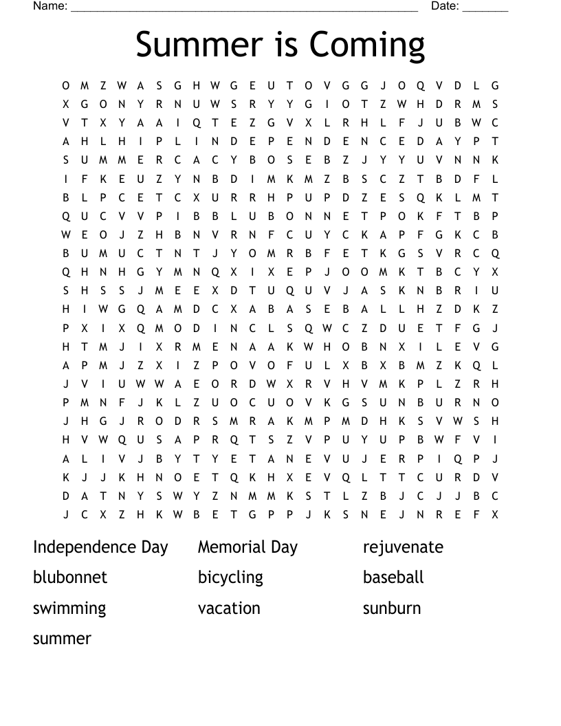 Summer is Coming Word Search