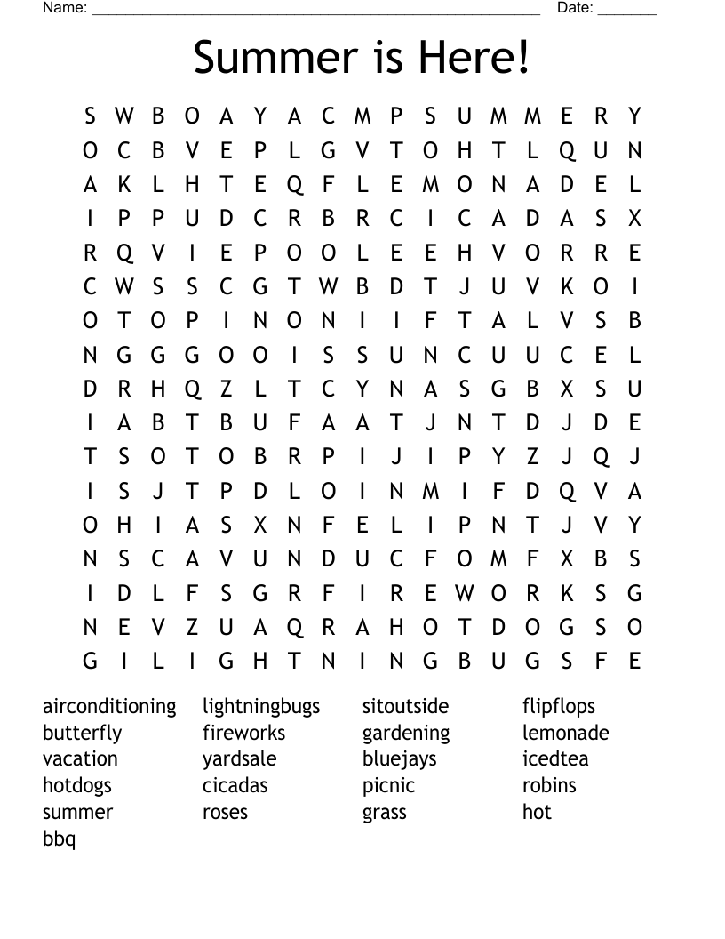 Summer is Here! Word Search