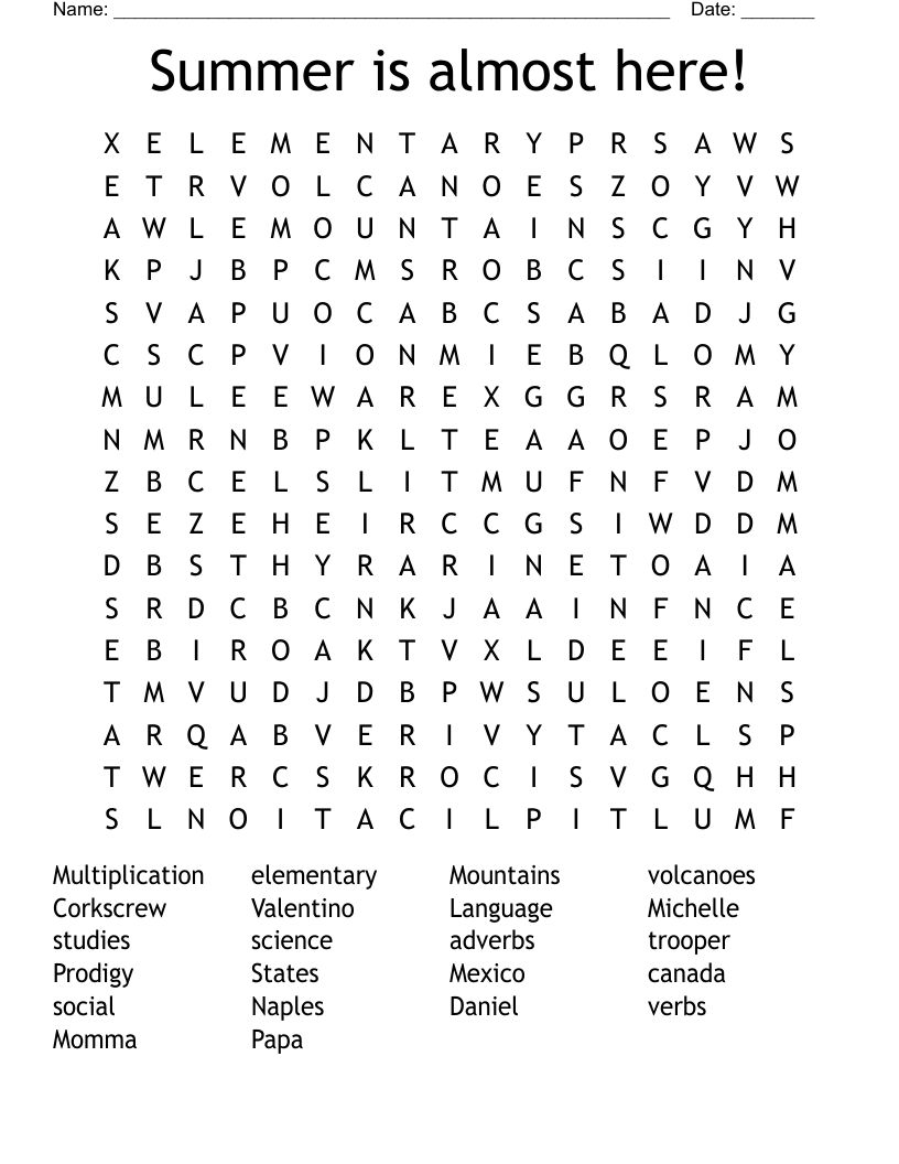 Summer is almost here! Word Search