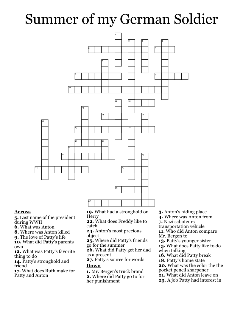 Summer of my German Soldier Crossword