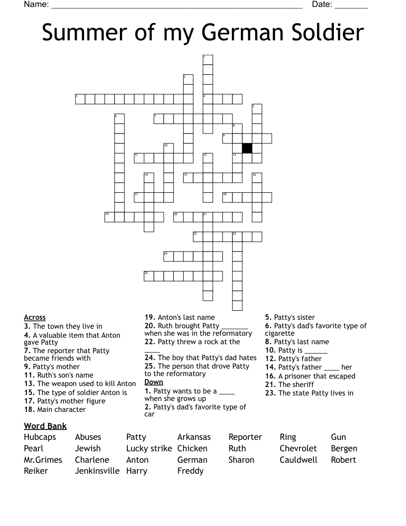Summer of my German Soldier Crossword