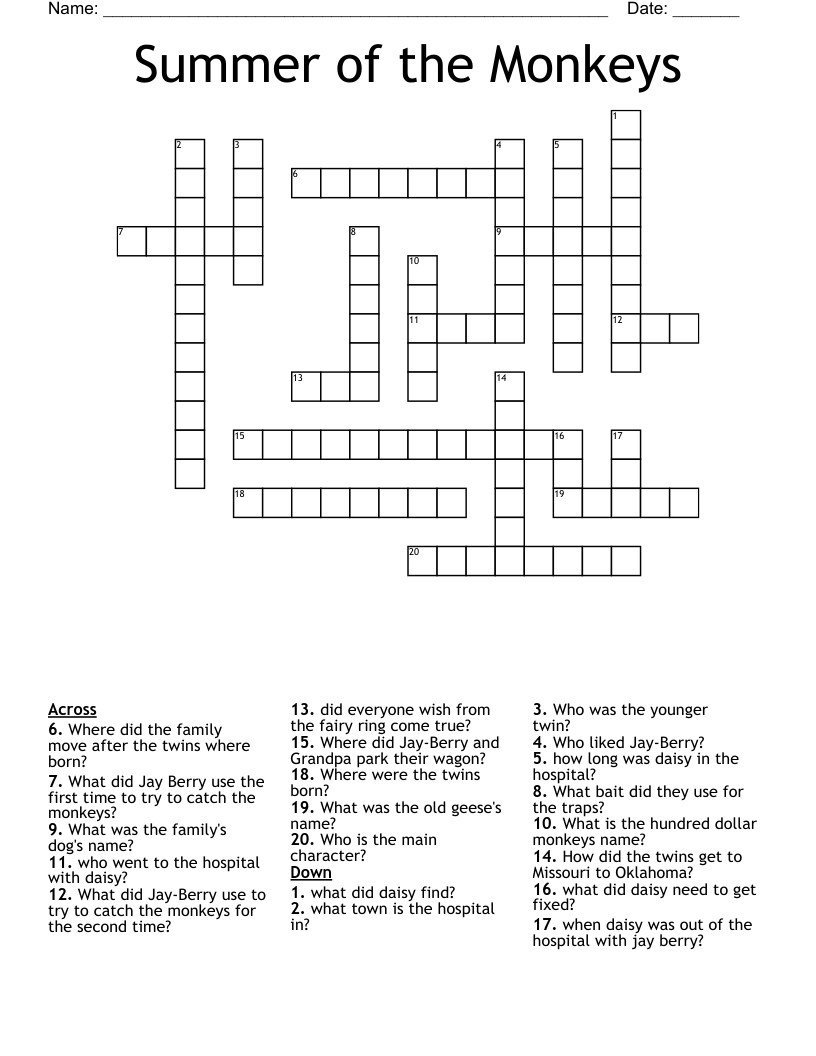 Summer of the Monkeys Crossword