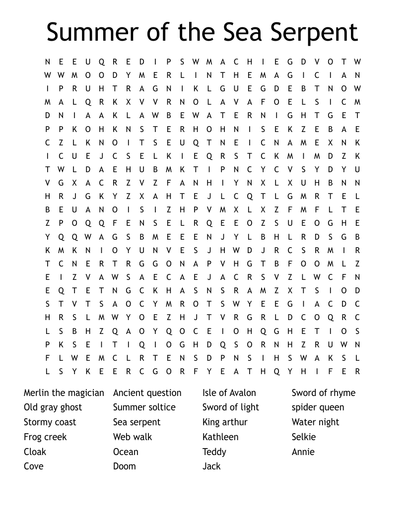 Summer of the Sea Serpent Word Search