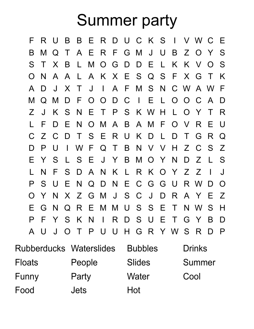 Summer party Word Search