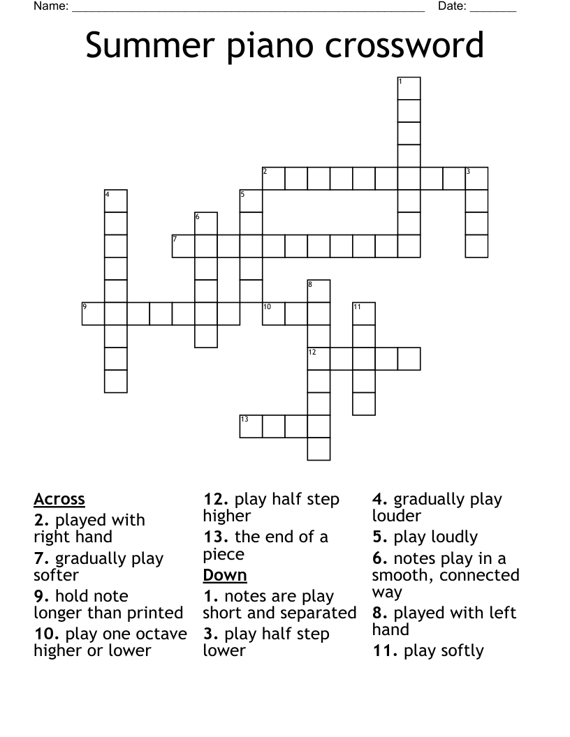 Summer piano crossword