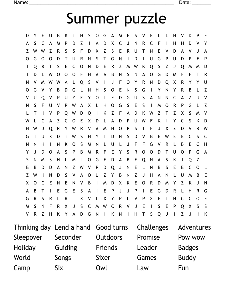 Summer puzzle Word Search