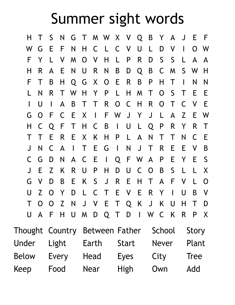 Summer sight words Word Search