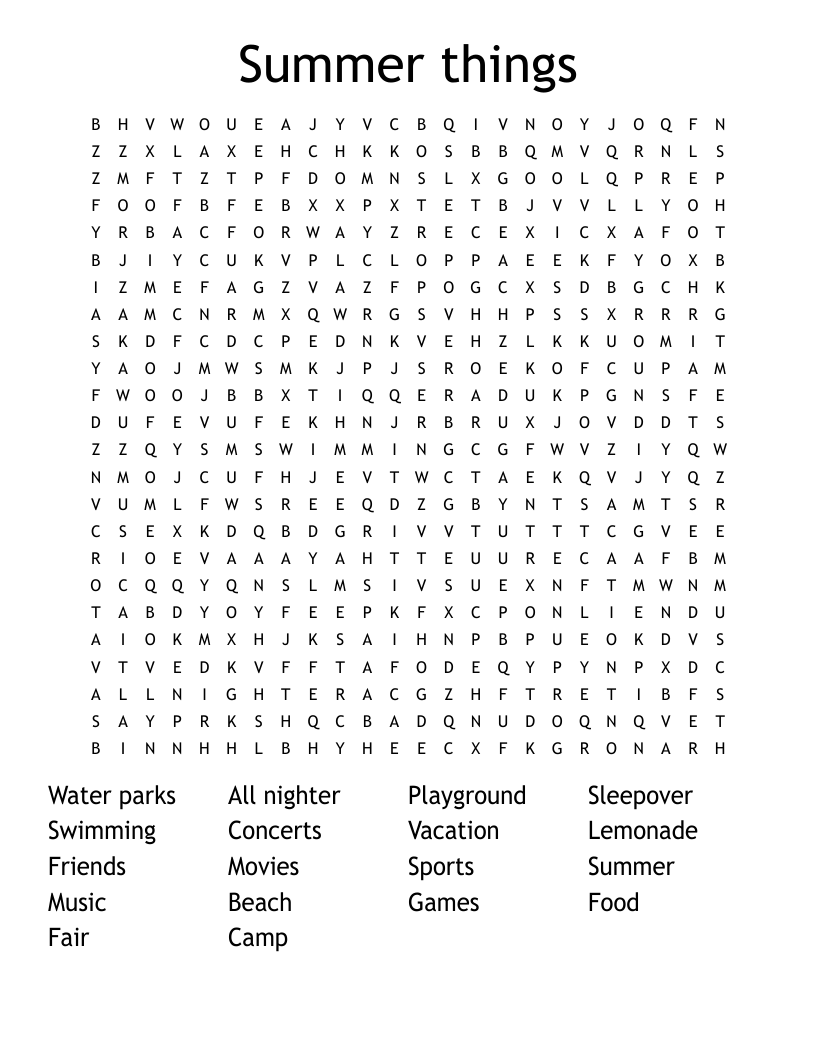 Summer things  Word Search