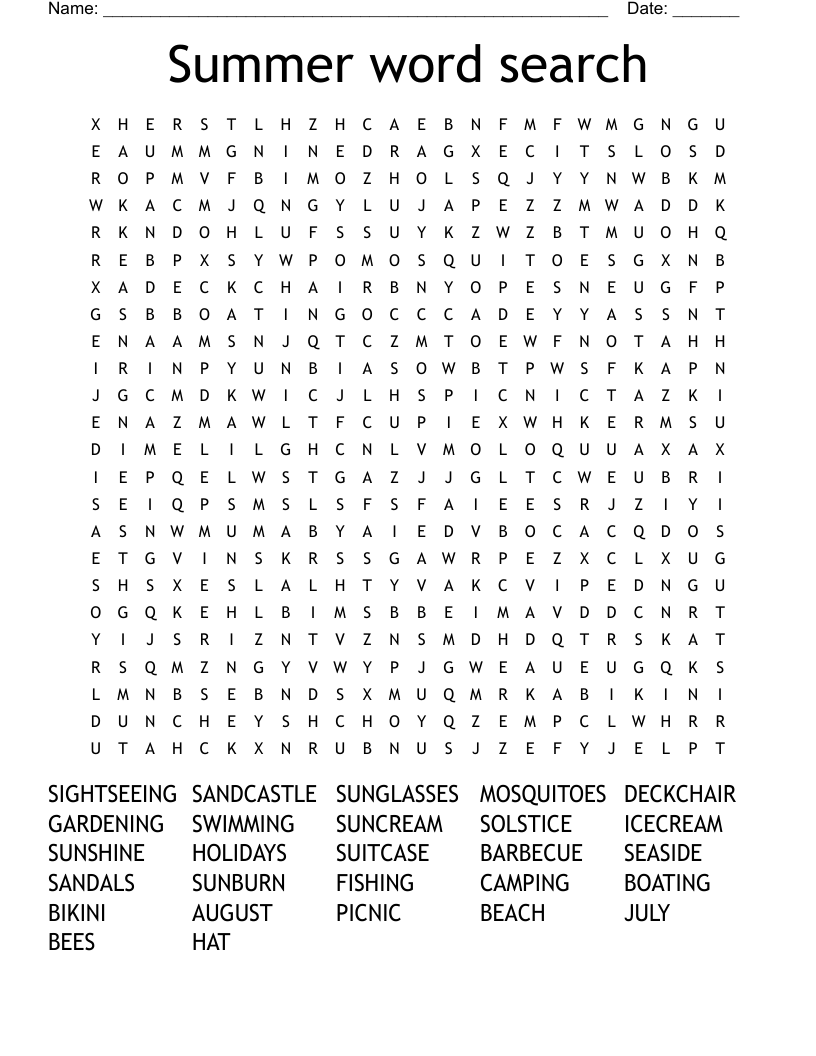 Summer word search