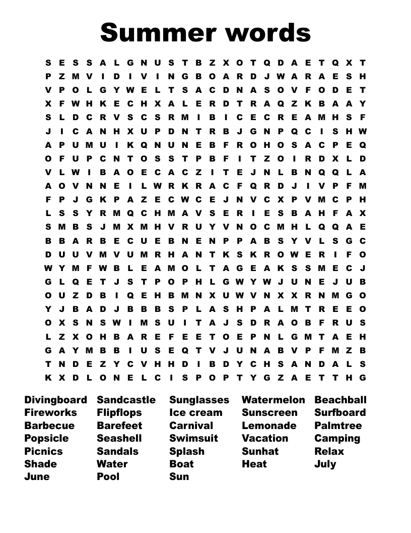 Summer words Word Search