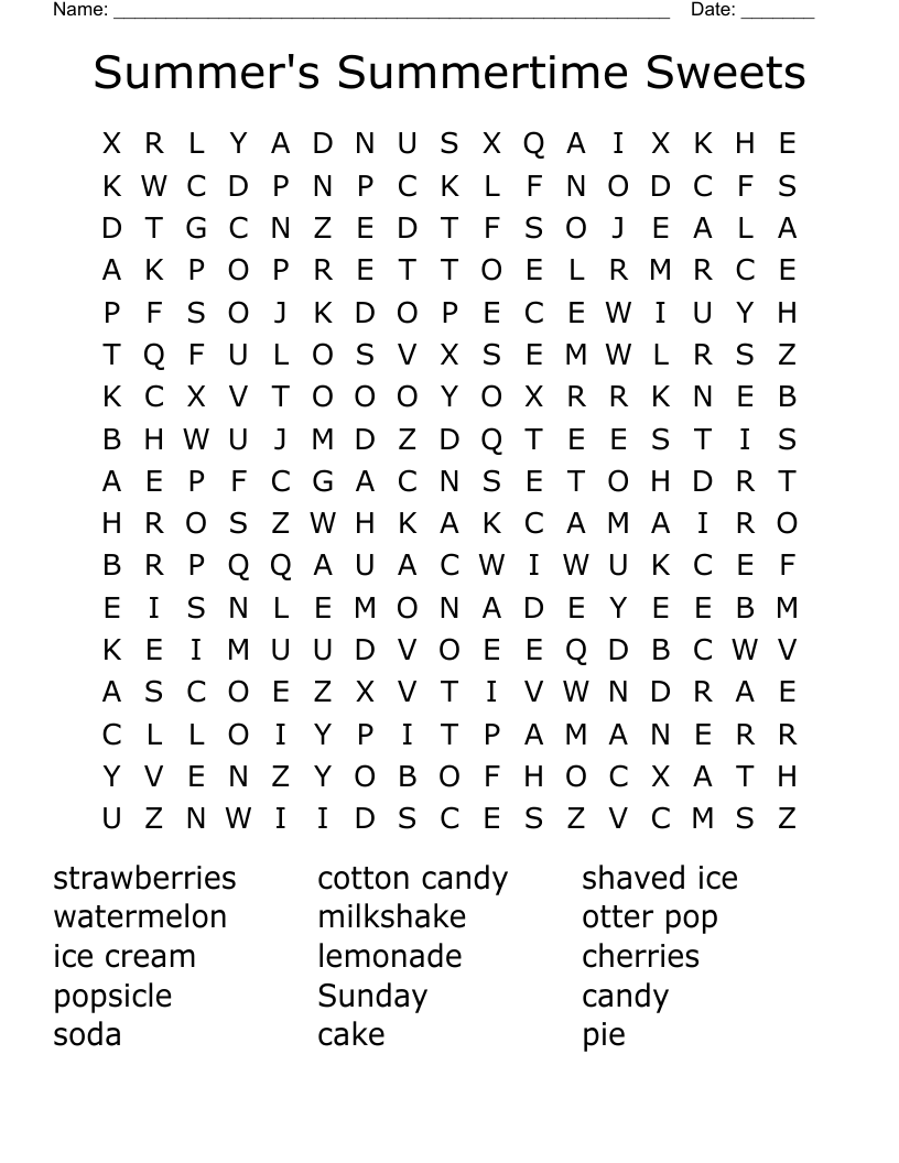 Summer's Summertime Sweets Word Search