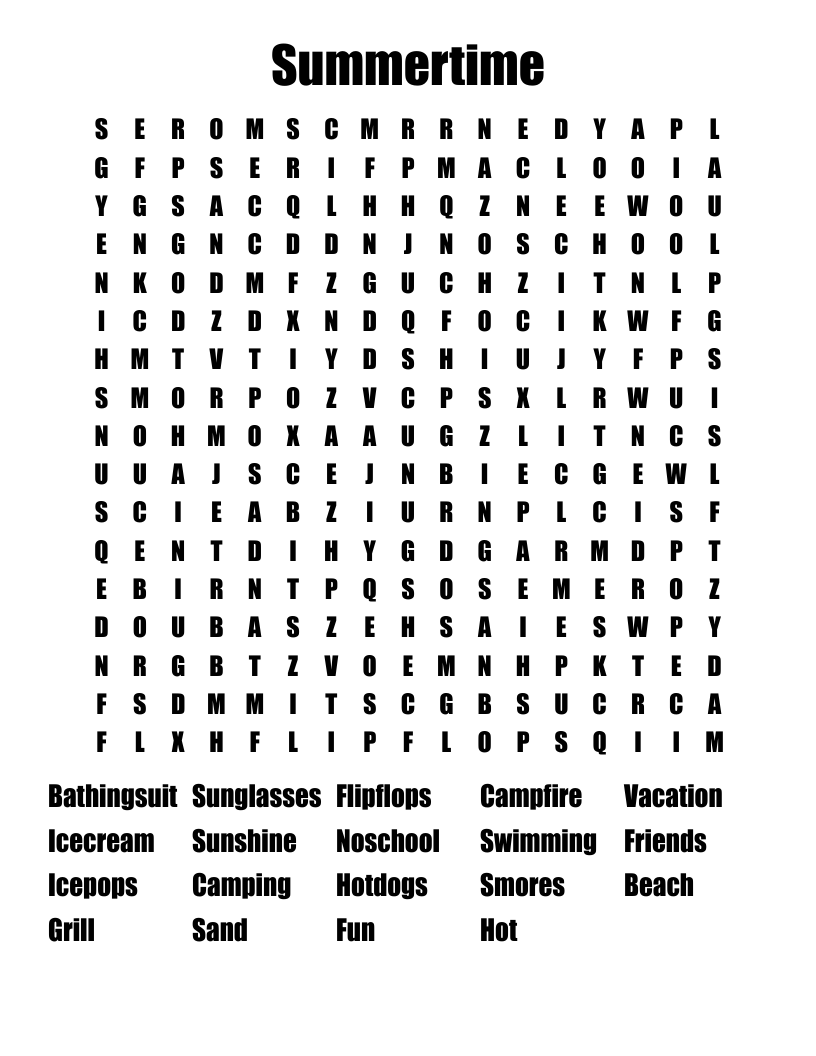 Summertime Word Search