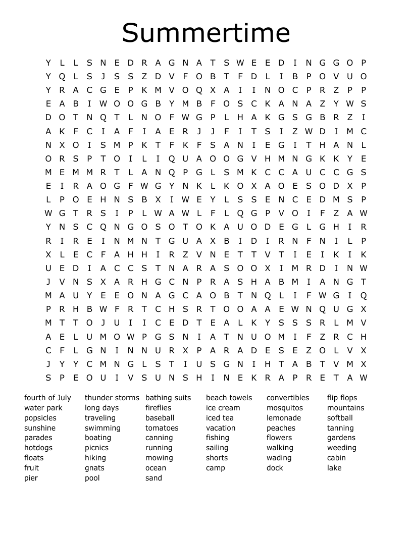 Summertime Word Search