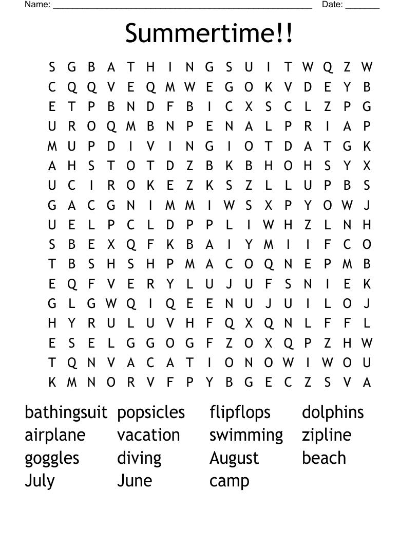 Summertime!! Word Search