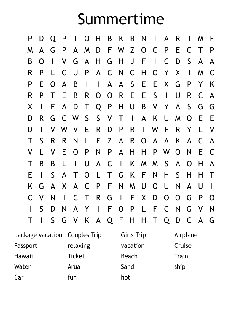 Summertime Word Search