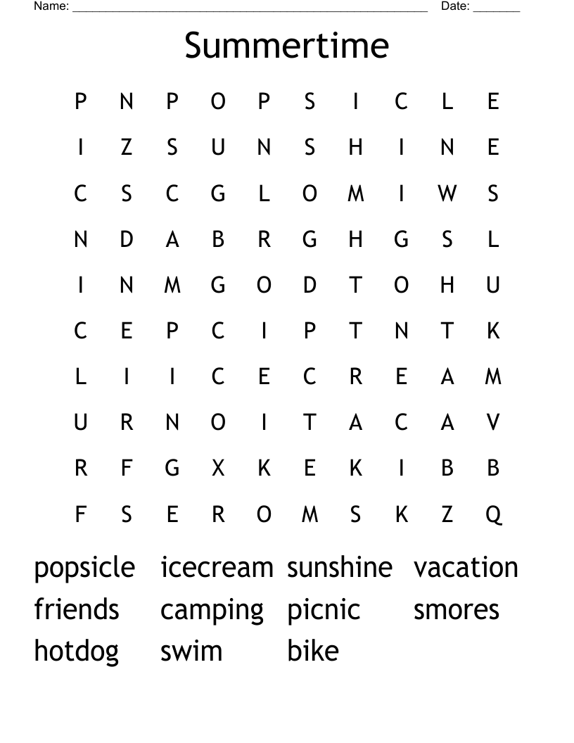 Summertime Word Search