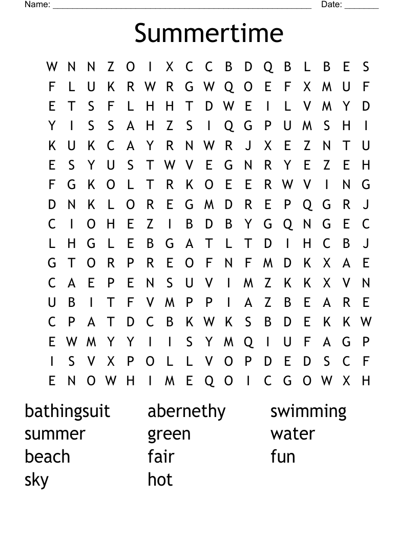 Summertime Word Search