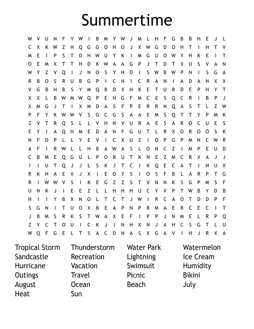 Summertime Word Search