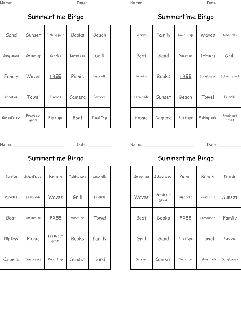 Summertime Bingo