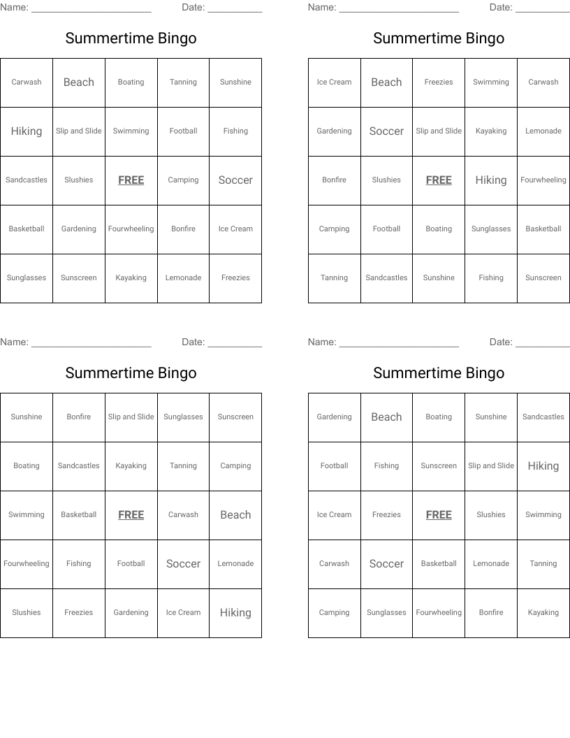 Summertime Bingo