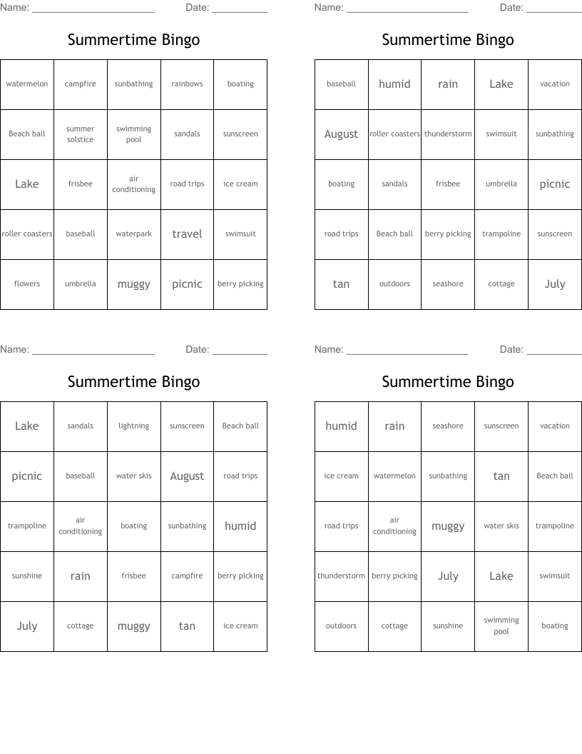 Summertime Bingo
