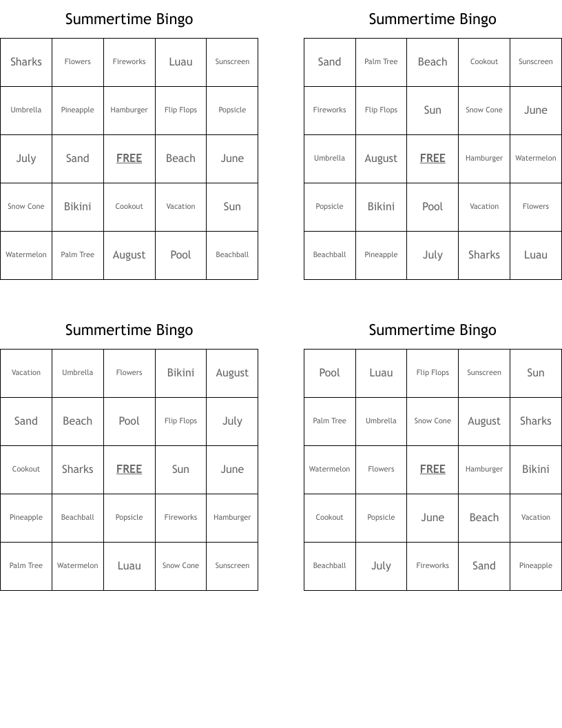 Summertime Bingo