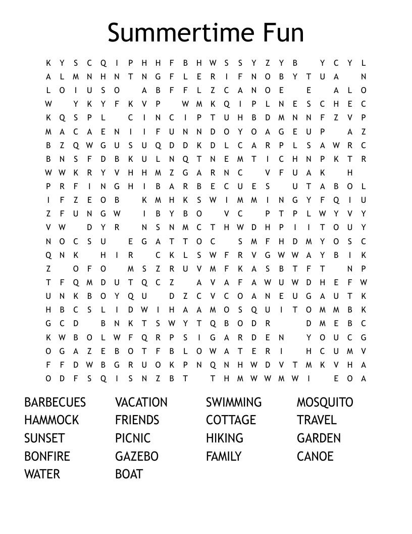 Summertime Fun Word Search