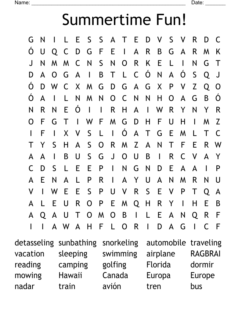 Summertime Fun! Word Search