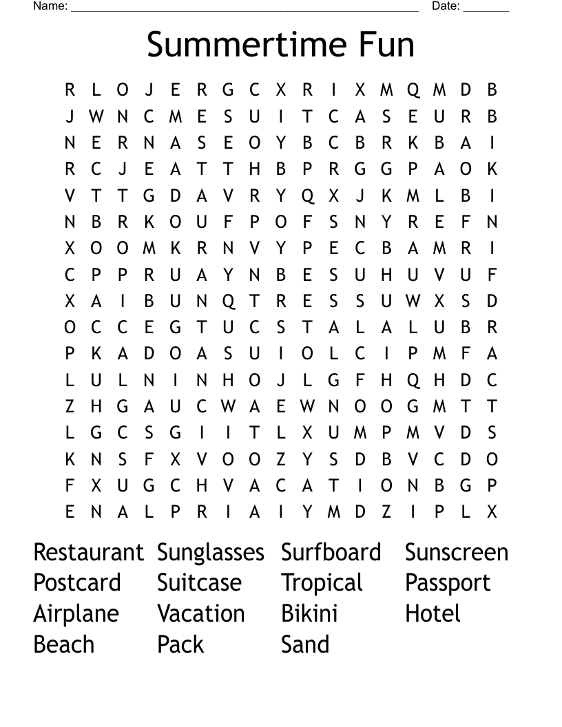 Summertime Fun Word Search