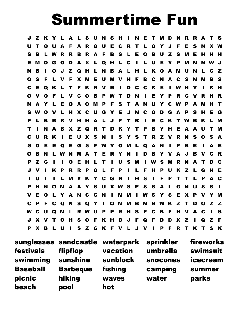 Summertime Fun Word Search