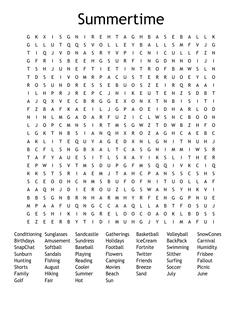 Summertime  Word Search