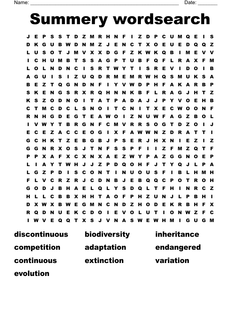 Summery wordsearch