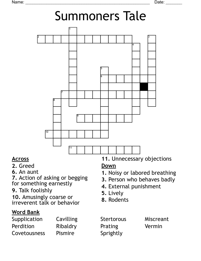 Summoners Tale Crossword