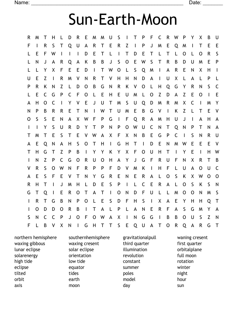 Sun-Earth-Moon Word Search