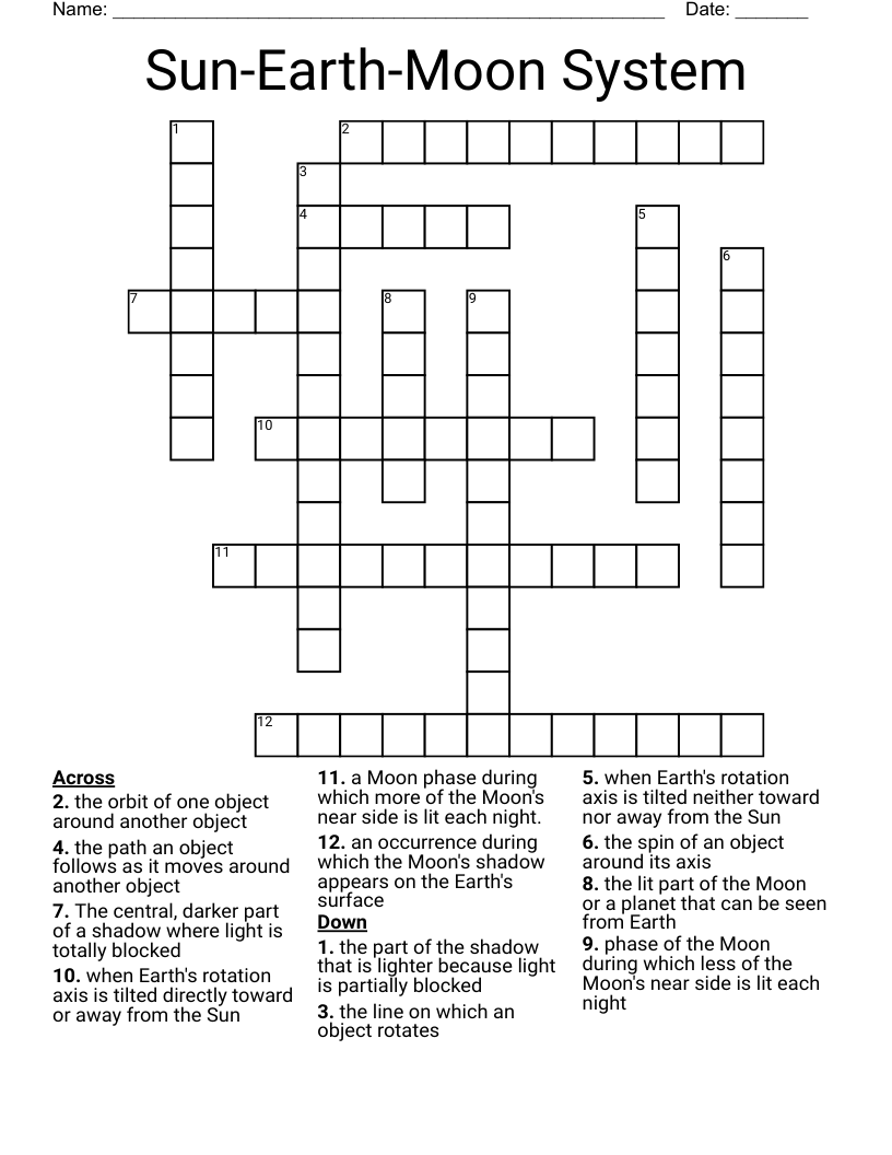 Sun-Earth-Moon System Crossword