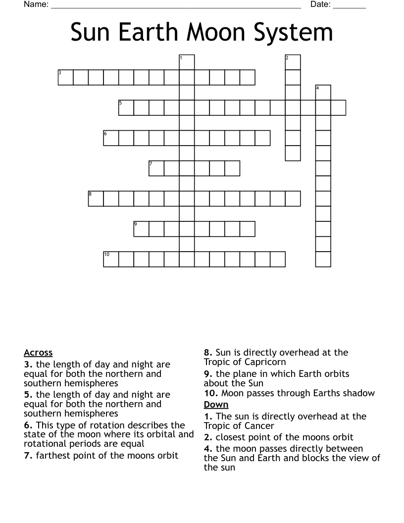 Sun Earth Moon System Crossword