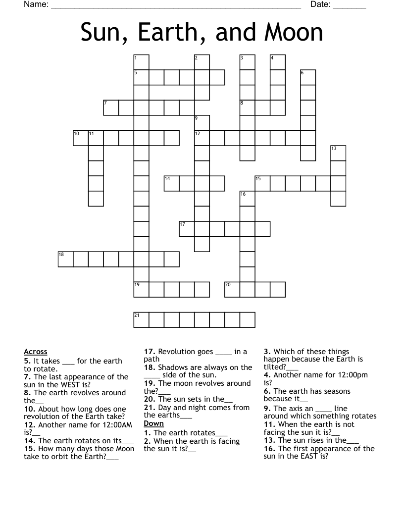 Sun, Earth, and Moon Crossword