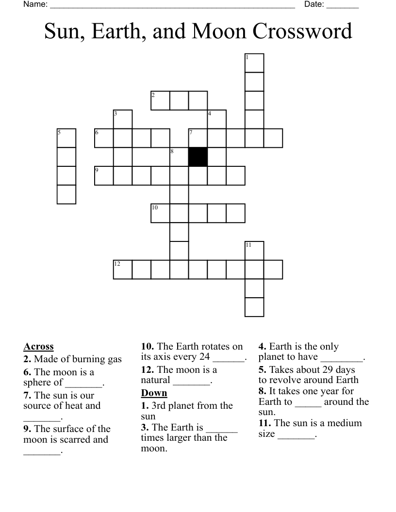 Sun, Earth, and Moon Crossword 