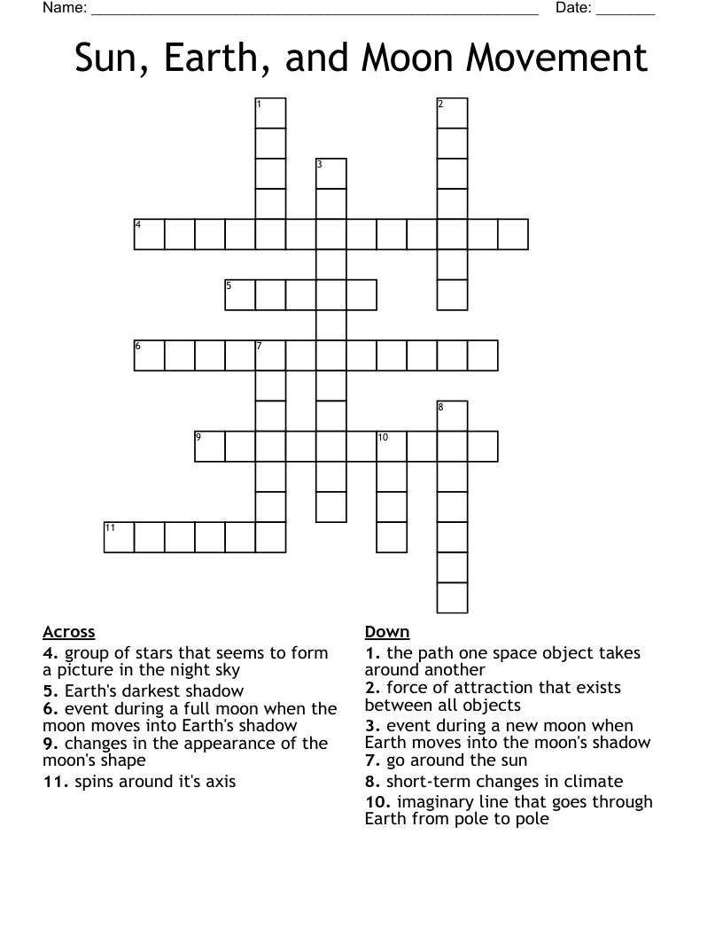Sun, Earth, and Moon Movement Crossword