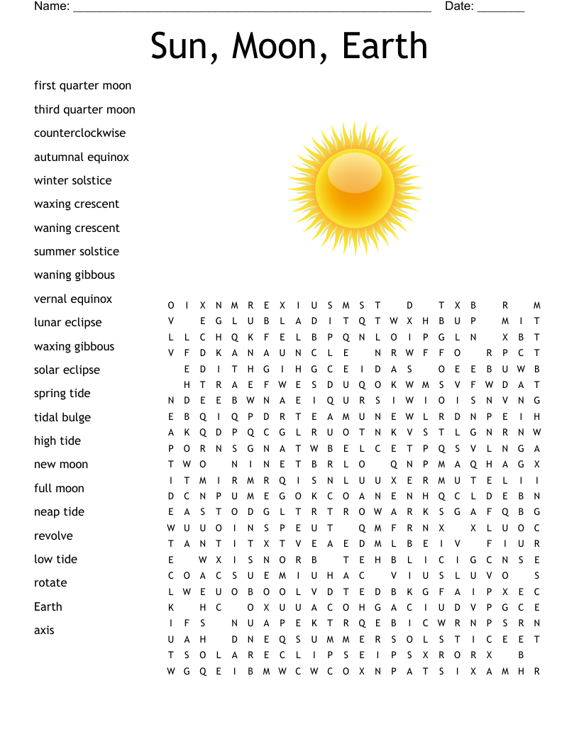 Sun, Moon, Earth  Word Search