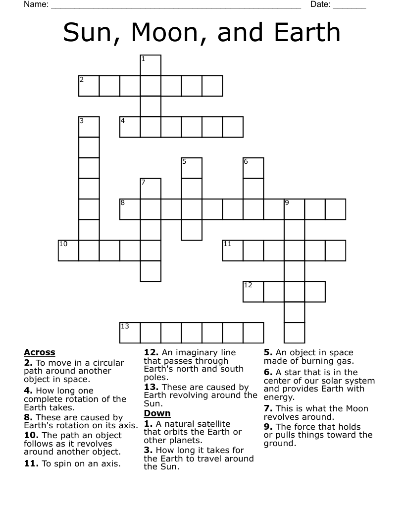 Sun, Moon, and Earth Crossword