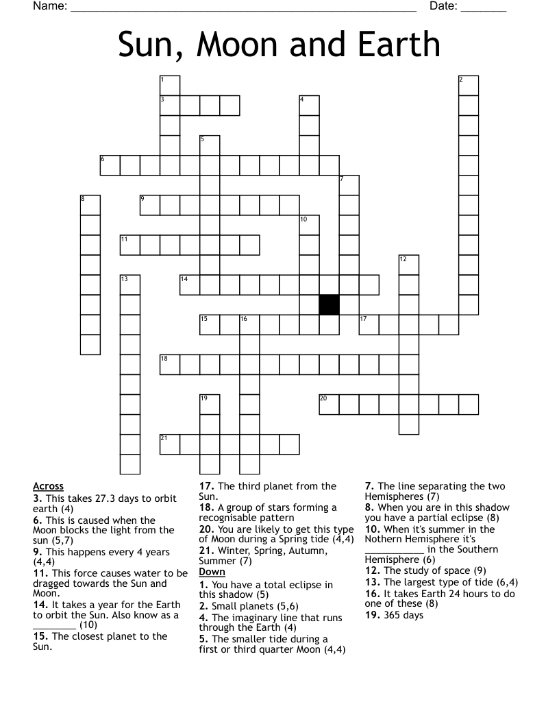 Sun, Moon and Earth Crossword