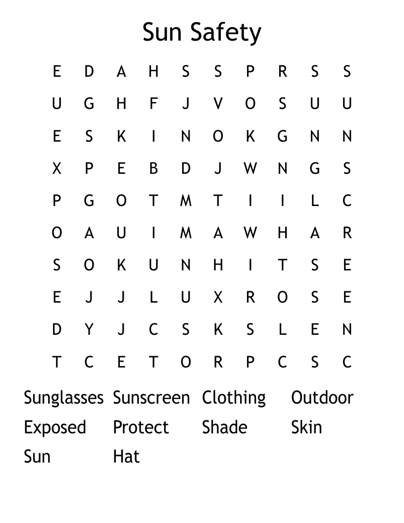Sun Safety Word Search