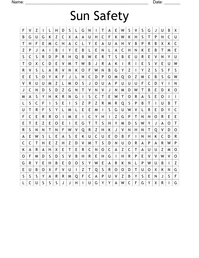 Sun Safety Word Search