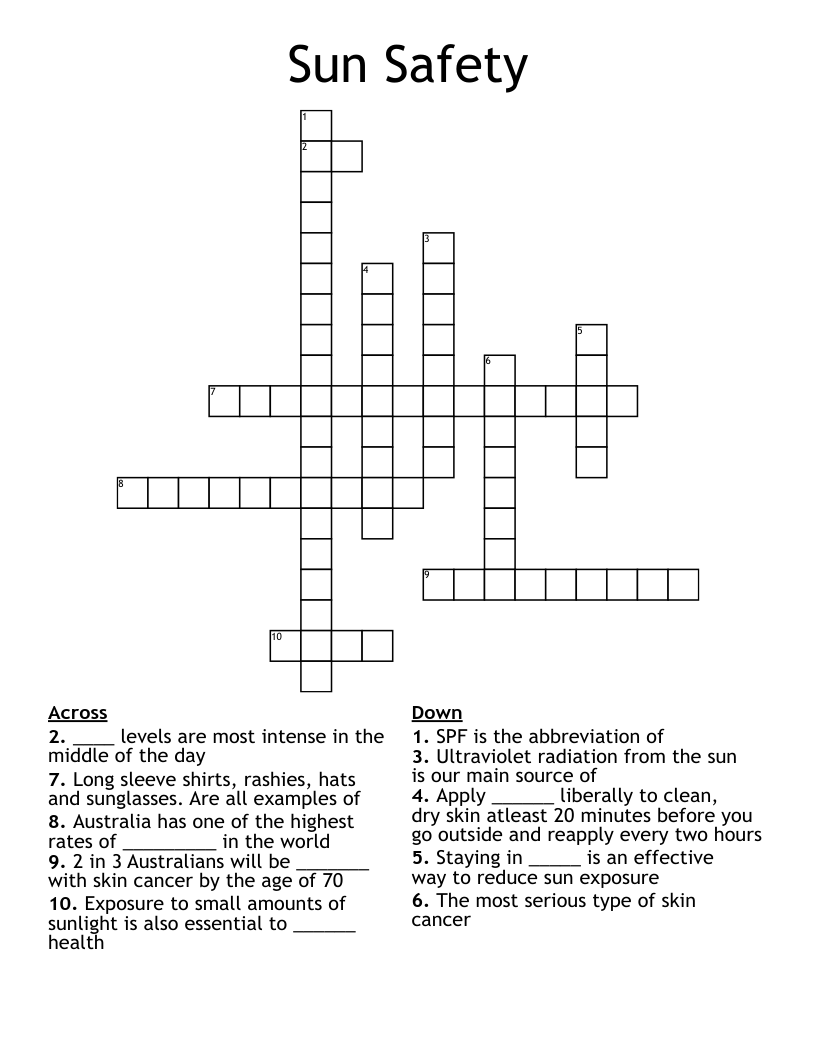 Sun Safety Crossword