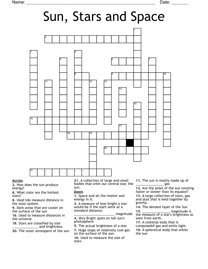 Sun, Stars and Space Crossword