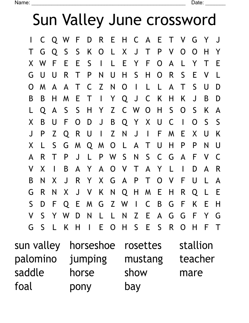Sun Valley June crossword  Word Search