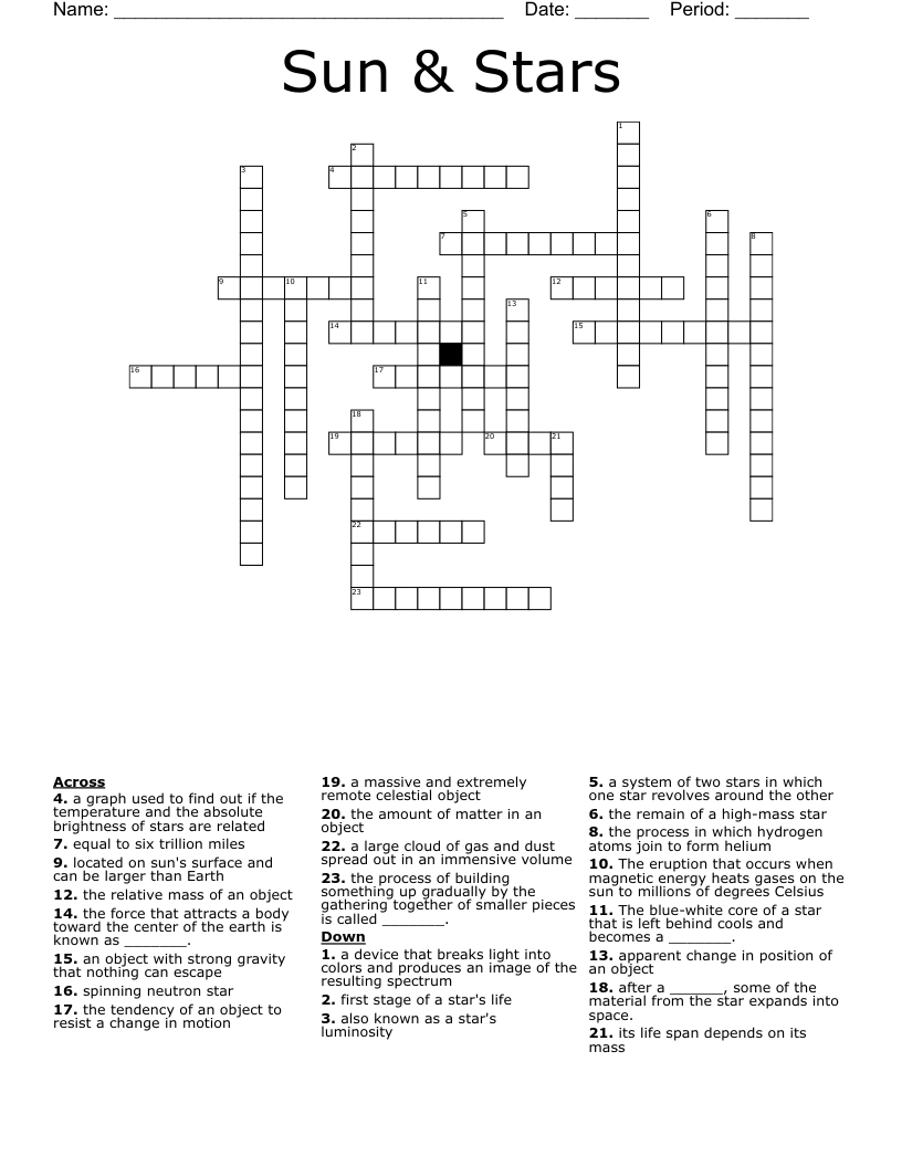 Sun & Stars Crossword