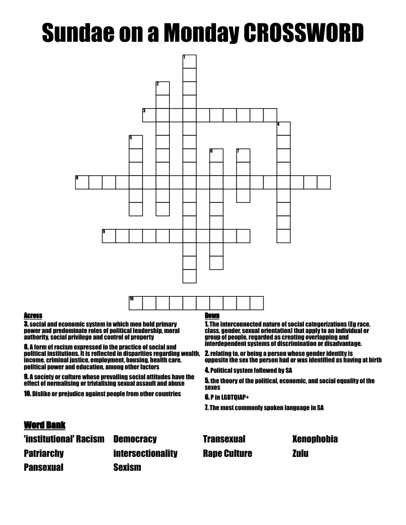 Sundae on a Monday CROSSWORD
